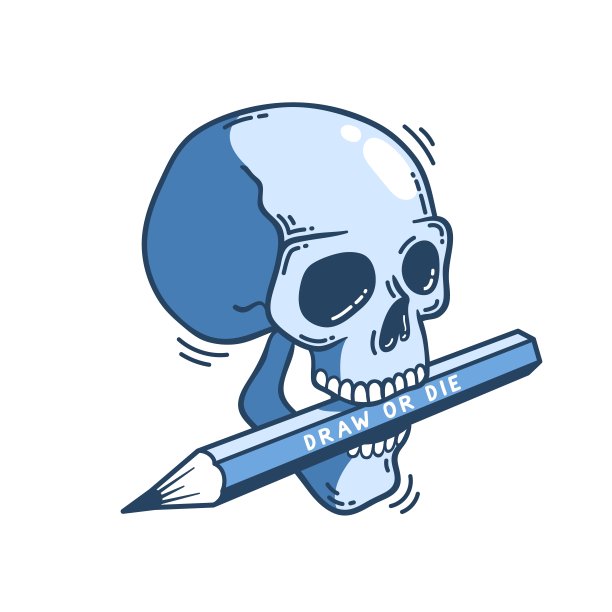 骷髅头，嘴里叼着铅笔图片下载