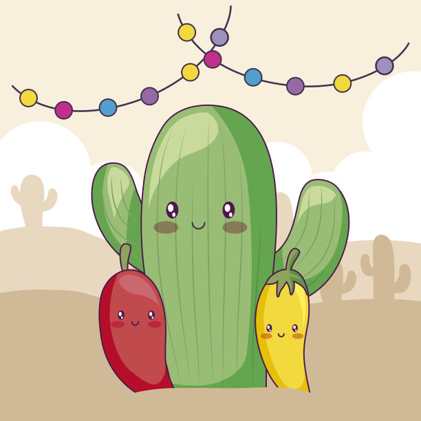 仙人掌配辣椒和花环卡哇伊图片下载