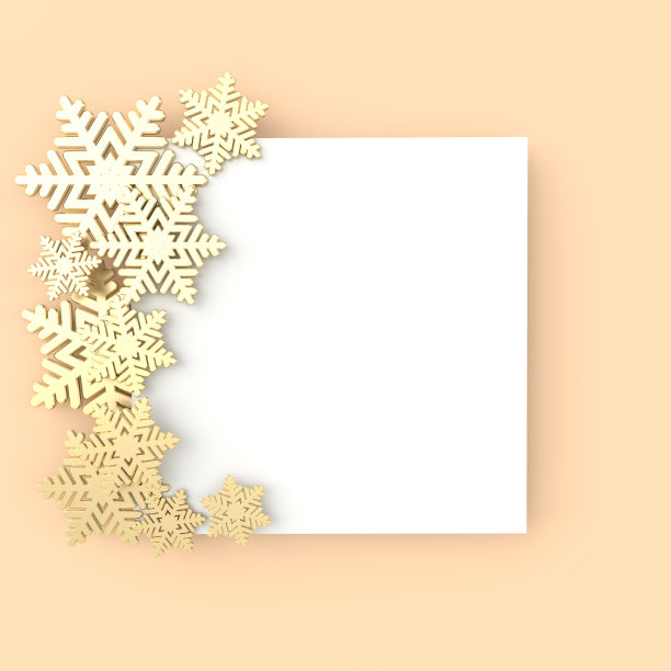 圣诞背景下闪耀着金色的雪花。圣诞和新年贺卡3d渲染插图与白色的米色背景。图片下载