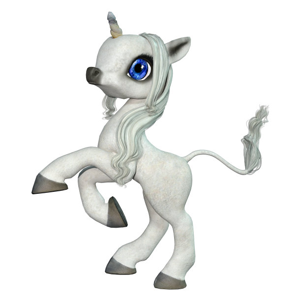3D插图白色独角兽在白色图片下载