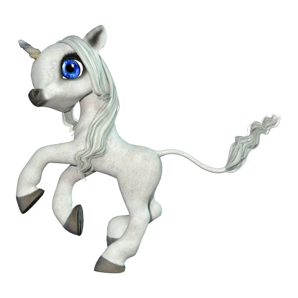 3D插图白色独角兽在白色图片下载