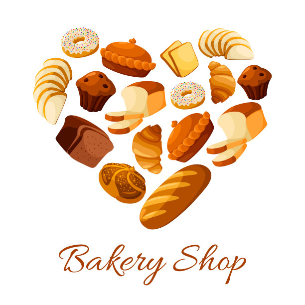 面包和糕点，面包和甜甜圈形成心脏图片下载