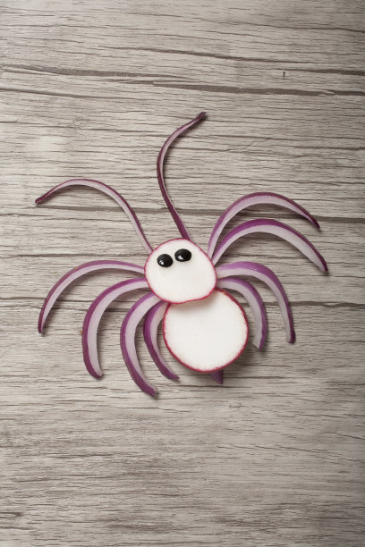 船上用萝卜和洋葱做的有趣蜘蛛图片下载