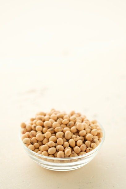 大豆装在一个杯子里，放在一张有复印空间的木桌上图片下载