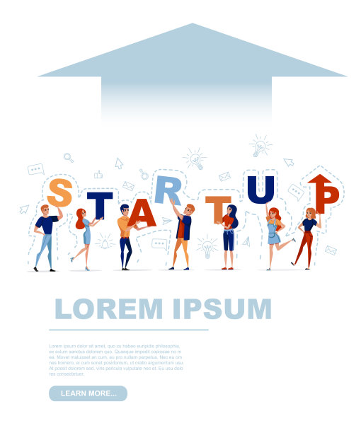 Startup concept with man and woman holding letters Startup with icon on background flat vector插图图片下载