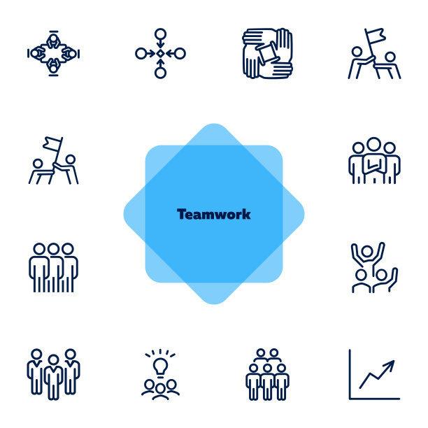 团队一起工作线图标集图片下载