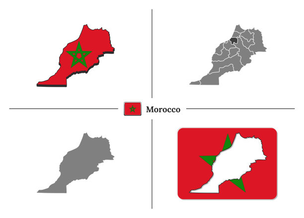 摩洛哥地图与国旗和州区域向量集图片下载