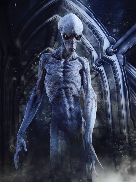 愤怒的外星人从宇宙飞船里出来图片下载