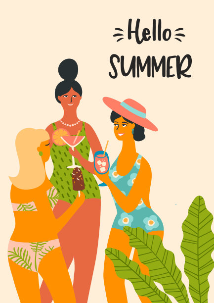 矢量插图的女人在泳衣。设计元素图片下载