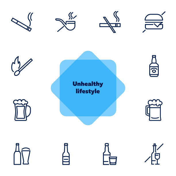 不健康的生活方式线图标设置图片下载