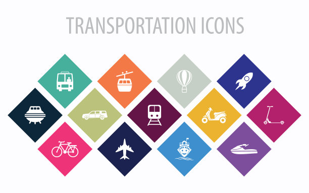 多色非常有用的交通工具或运输矢量图标设置为移动应用程序。平面设计，网页设计和软件。图片下载