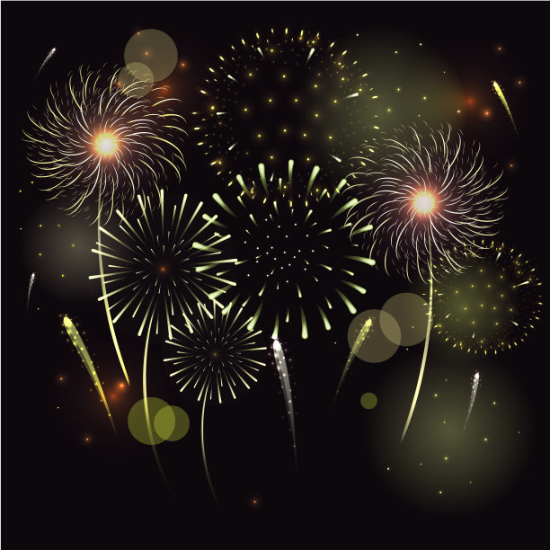 烟花在夜空中。向量的剪纸艺术。图片下载