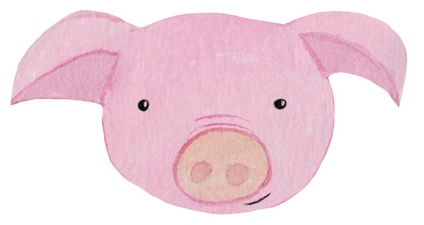 可爱的卡通猪肖像。水彩插图版画，海报，设计和杂志。图片下载