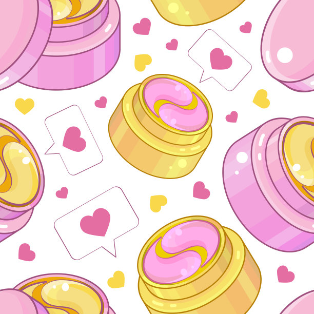 无缝图案的金色和粉色化妆眼罩。护肤产品。水凝胶眼罩。Сollagen面具。韩国化妆品。面部皮肤护理。眼部护理美容产品。图片下载