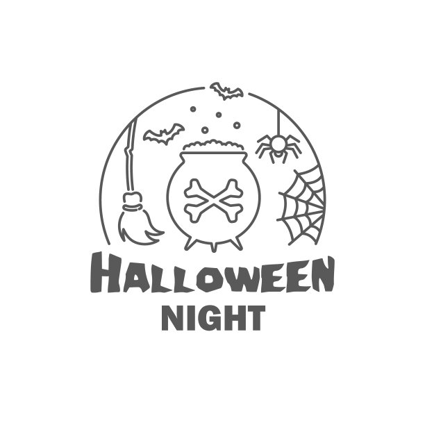 万圣节之夜。白色背景上的线性标志。图片下载