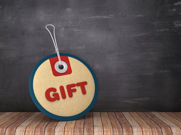 礼品通告价格标签在黑板背景- 3D渲染图片下载