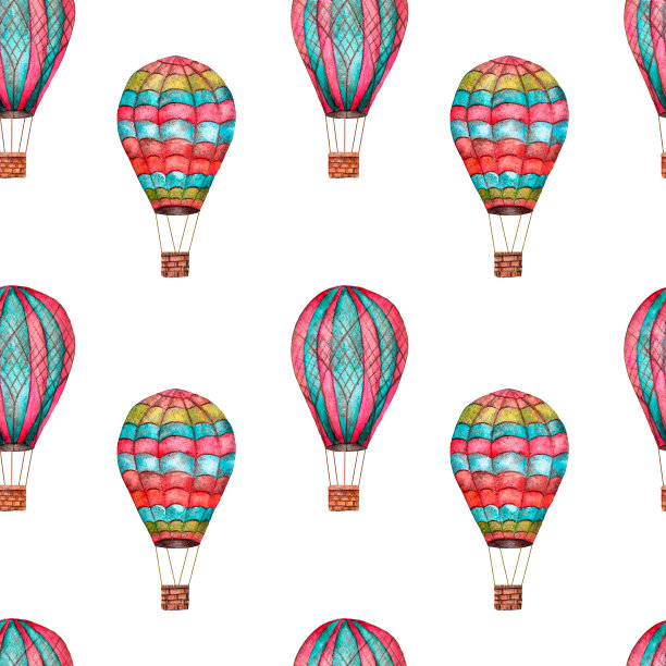 彩色气球水彩无缝模式上的白色背景图片下载