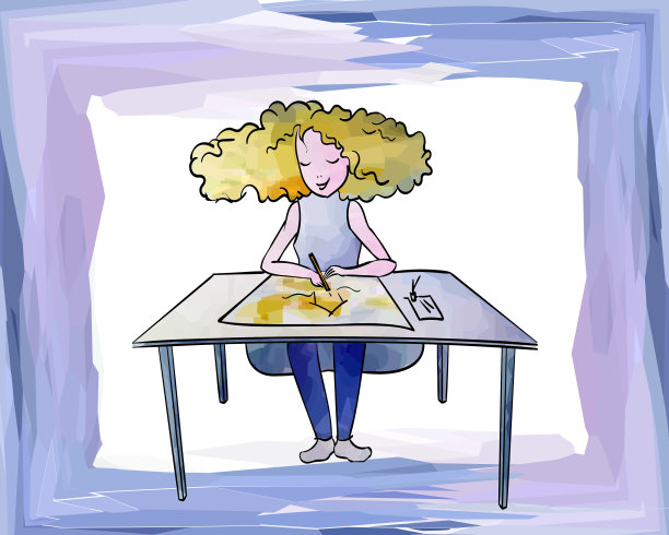 女孩在耳机水彩画点走音乐水彩画点听图片下载