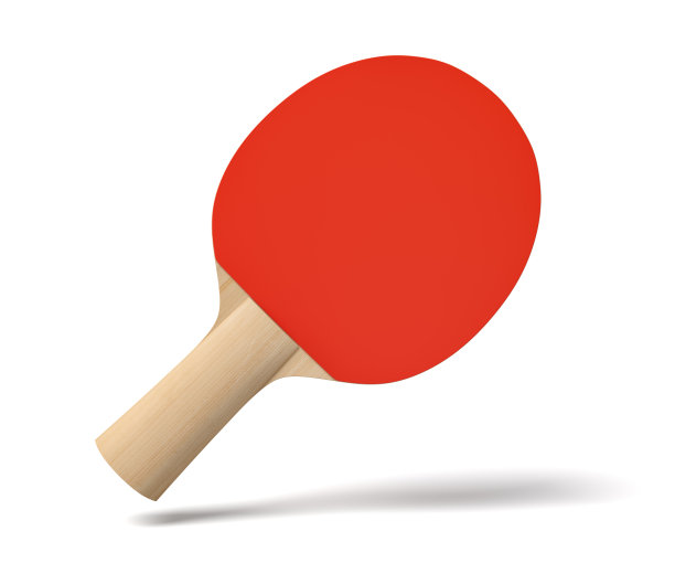 3d特写渲染的乒乓球拍与木制把手和红色橡胶在空气中的白色背景。图片下载