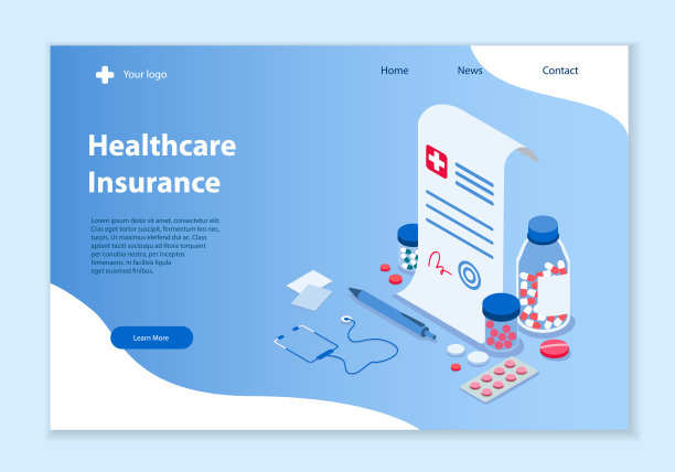 医疗保险概念，三维等距矢量图图片下载