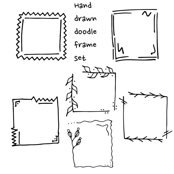 手绘涂鸦圆形和方形矢量图片边框框架。复古复古素描框架，画框横幅，图片和照片插图图片下载