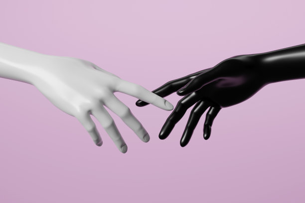 黑白人手模型。3 d渲染图像。图片下载