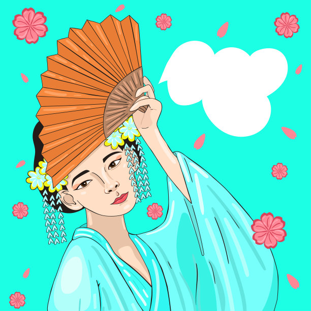 梳着传统发型的扇子的日本女孩图片下载