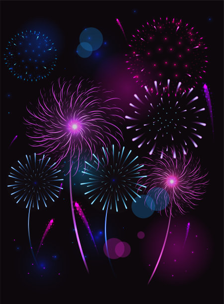 烟花在夜空中。向量的剪纸艺术。图片下载