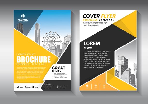 宣传册设计，涵盖现代布局，年度报告，海报，传单A4彩色三角形，几何形状的科技，科学，市场与灯光背景图片下载