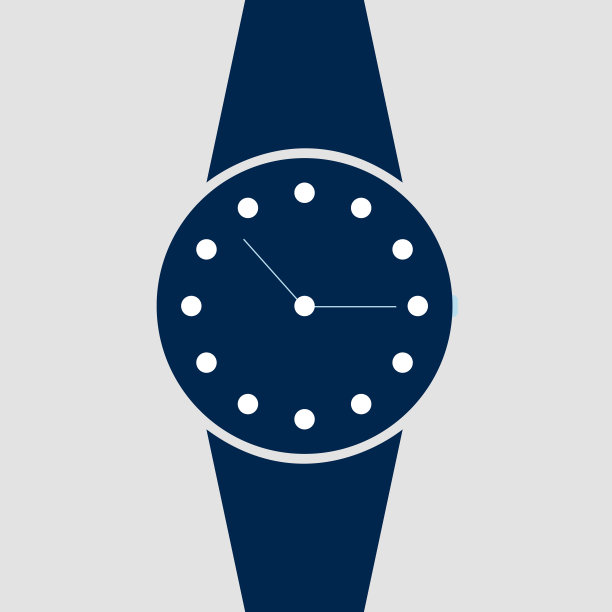 手腕图标上的矢量模拟时钟。时间管理符号，带有小时和分针箭头的计时器。简单的彩色插图孤立在白色背景。图片下载