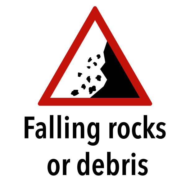 落石或碎片信息和警告道路交通路标，矢量插图收集孤立在白色背景学习，教育，驾驶课程，贴纸，图标。图片下载