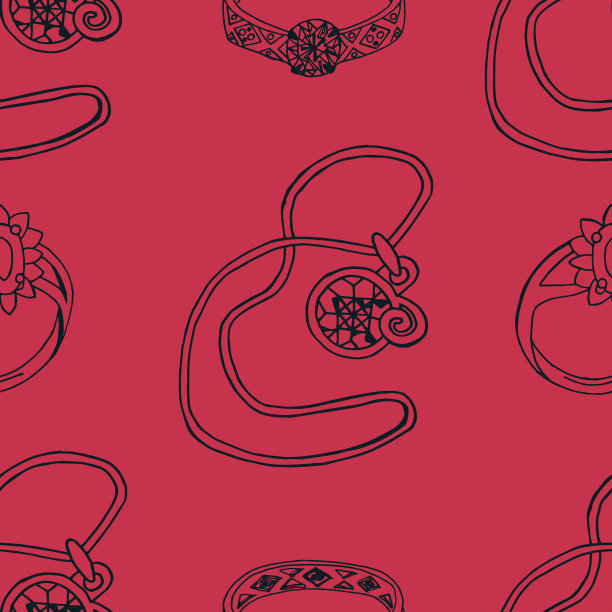 珠宝配饰无缝时尚图案手绘图片下载