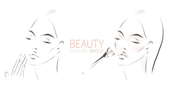 年轻美丽的女人的脸。手绘插图的主题美容护理，化妆图片下载