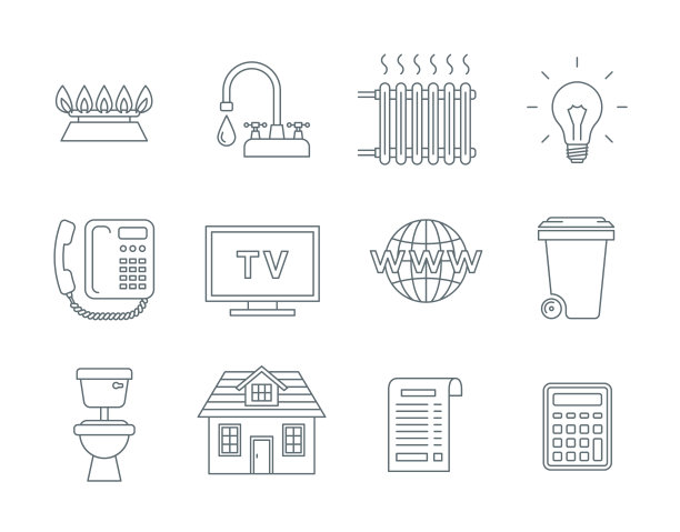 家庭服务，公用事业支付账单线图标图片下载