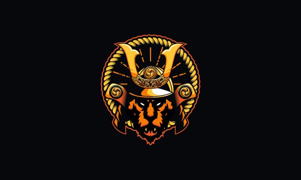 老虎武士吉祥物矢量插图图片下载