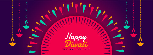 漂亮扁平风格的快乐排灯节横幅设计图片下载