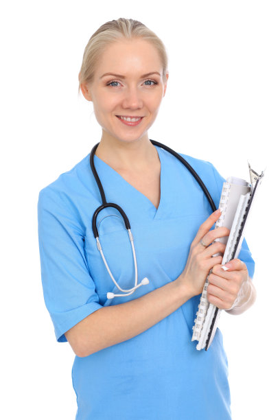 女医生或护士被隔离在白色背景下。笑容可掬的医务人员代表。医学概念。图片下载