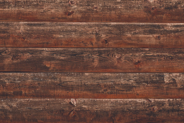 破旧破旧的原木，粗糙的木材背景。木栅栏上的水平线条。复古质朴的棕色书桌。木板，有划痕的表面。肮脏的墙壁背景，垃圾纹理。图片下载