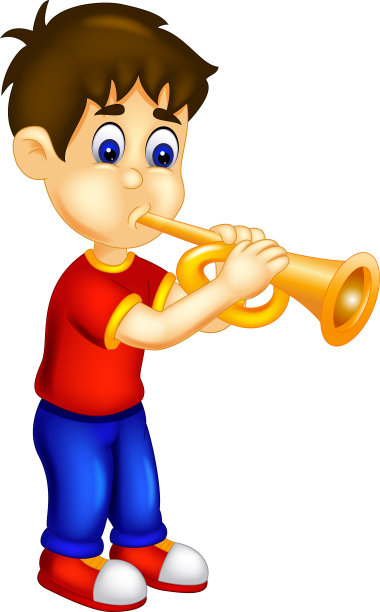 滑稽男孩吹小号卡通图片下载