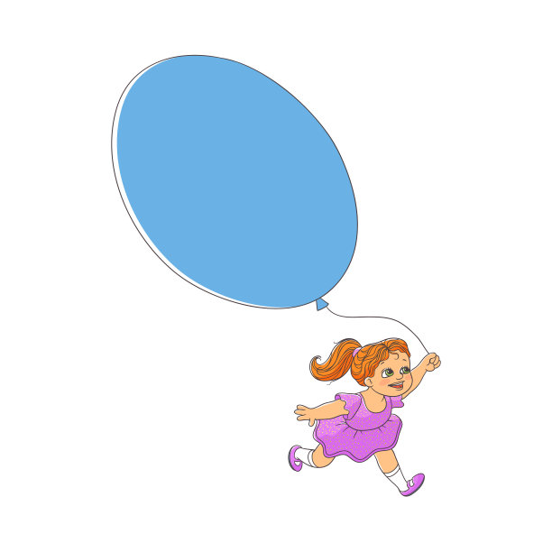 可爱的小女孩穿着裙子和大气球跑图片下载