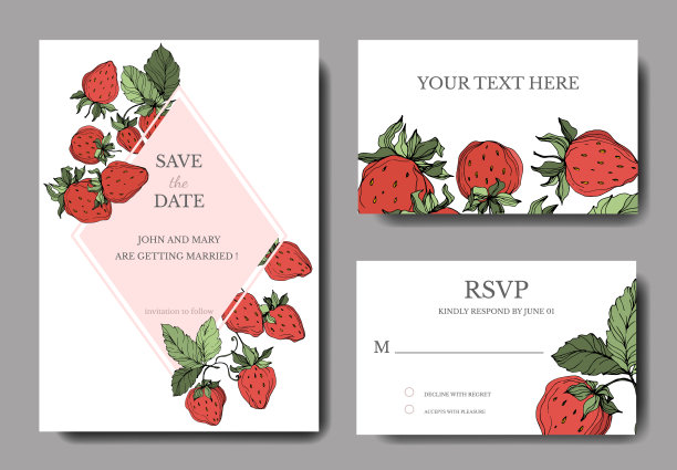 向量草莓水果。绿色的叶子。艺术雕刻墨水。婚礼背景卡花装饰边框。图片下载