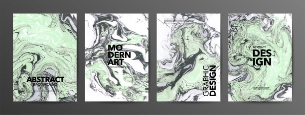 绿色大理石墨水矢量纹理背景设置。墨水的颜色是惊人的明亮，发光，半透明，自由流动。图片下载