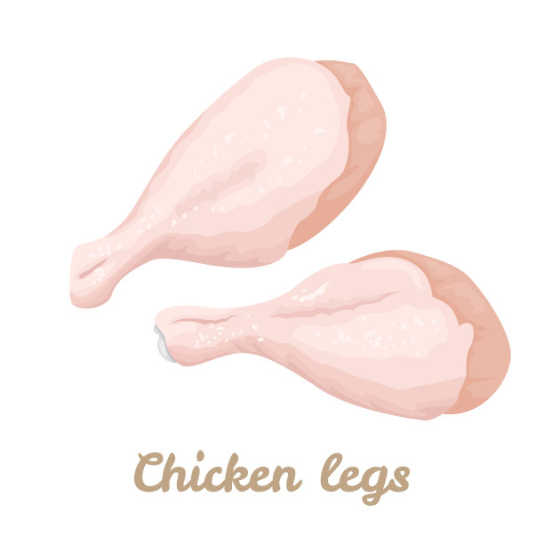 鸡腿孤立在白色背景上。矢量插图的新鲜的生肉在卡通简单的平面风格。图片下载