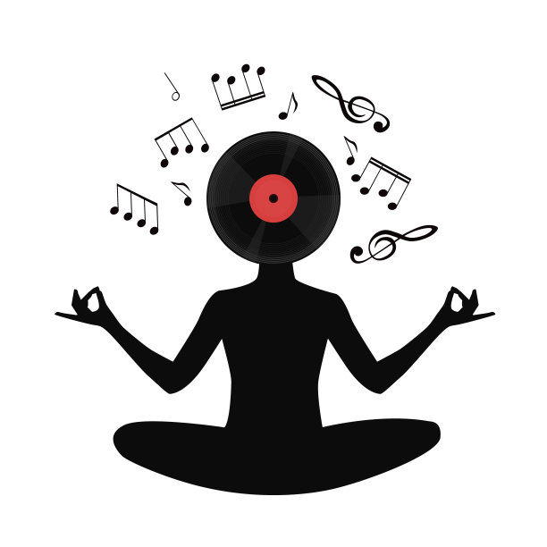 用黑胶唱片代替头部的莲花姿势的女孩图片下载