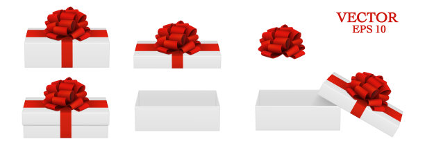 红色的蝴蝶结。打开和关闭的礼物。图片下载