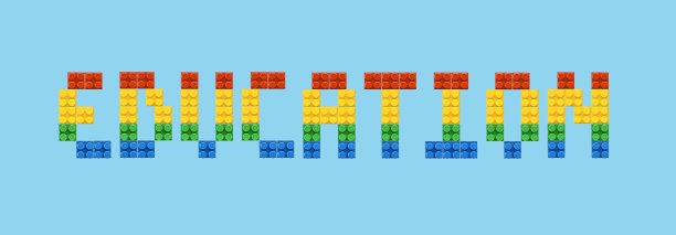 蓝色背景上的“教育”字。字体海报，网站横幅。图片下载