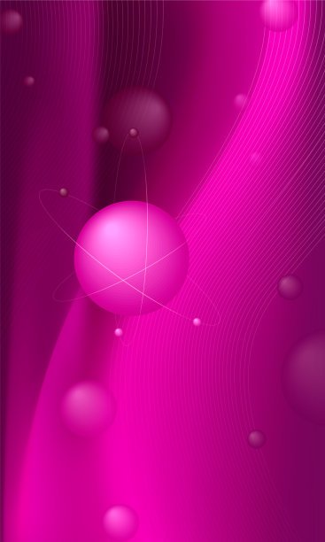 粉红色和紫色的背景与原子和球的形象。现代设计。手机上的屏幕保护程序，电脑上的，网站的模板。向量图片下载