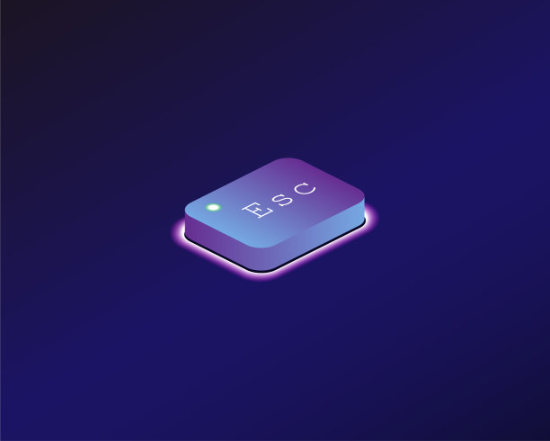 逃跑。上面覆盖着一个霓虹灯背光键盘按钮。软件开发的概念。矢量插图。图片下载