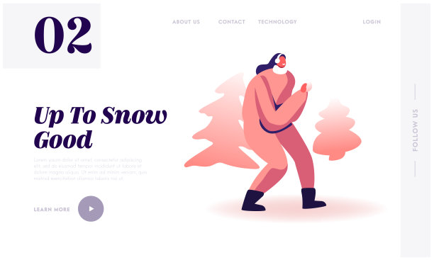 雪球战斗网站登陆页面。年轻开朗的女人在温暖的衣服和耳罩拿着雪球在户外玩活跃的游戏网页横幅。卡通平面矢量插图图片下载