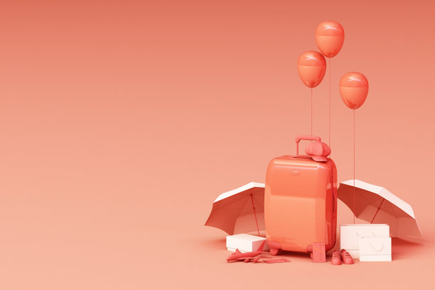 橙色背景的旅行箱。旅行的概念。三维渲染图片下载